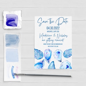 Oyster Save The Date|Nautical wedding|Instant Download|Editable Template|WaterColor|Beach wedding|Wedding paper goods|Cape Cod Wedding
