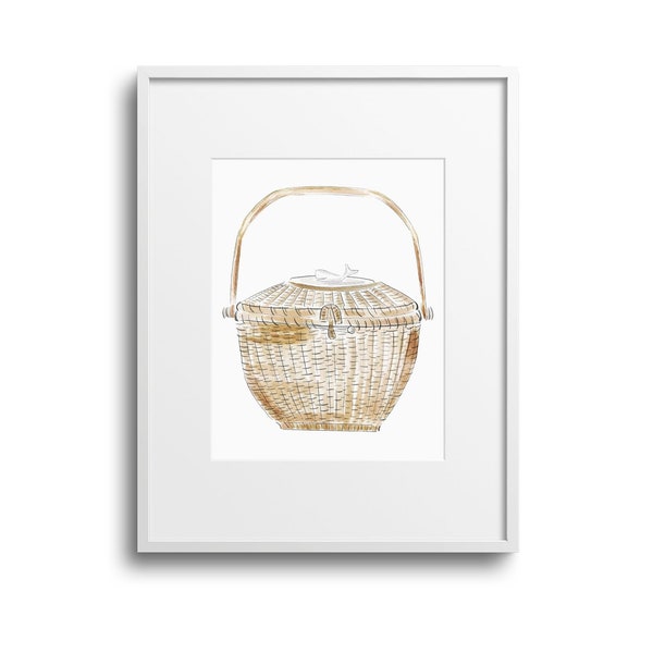Nantucket Lightship Basket Watercolor Art Print| Nantucket House|Home Print|Nautical|Watercolor|ACK|Wall Art|Cape and Islands