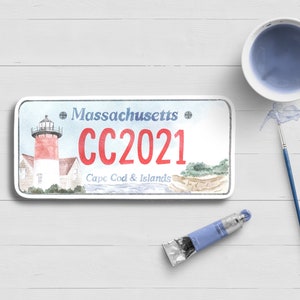 Autocollant de plaque d’immatriculation de Cape Cod|2021| Nautique| Aquarelle| Chatham| Harwich| Hyannis| Orléans| Wellfleet| Imperméable