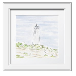 Great Point Lighthouse Nantucket Watercolor Art Print|Coastal|Beach House|Home Print|ACK|Wall Art|Summer|Nantucket Poster|Wall Hanging