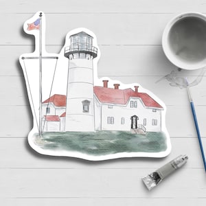 Sticker cap Cod clair Chatham|Nautique|Aquarelle|Nantucket|Vignoble de Martha|Phares de la Nouvelle-Angleterre||Étanche|Ordinateur portable|Bouteille d'eau|Voiture