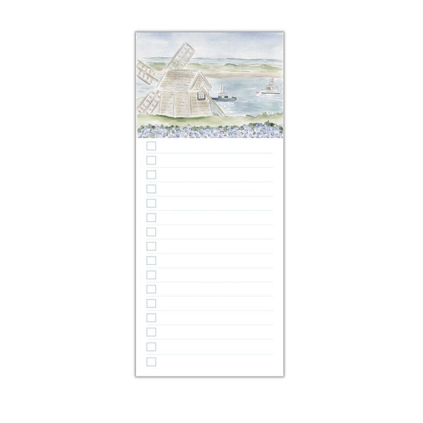 Windmill by the Sea Checklist Notepad|Checklist Planner|To Do List|Memo Pad|Grocery List|Packing List|Stationery|Watercolor|100 Tear off