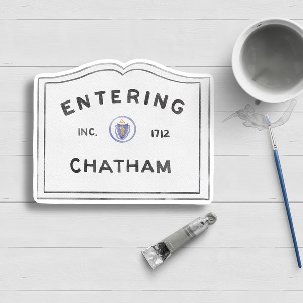 Entering Chatham Cape Cod Sign Sticker|Nautical|Watercolor|Chatham|Harwich|Hyannis|Orleans|Wellfleet|Waterproof|Laptop Water Bottle