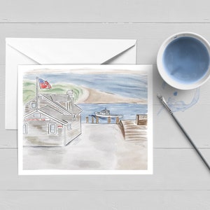 Chatham, MA Fish Pier Carte de vœux|Aquarelle|Papeterie nautique|Ensemble de cartes en boîte|Carte unique|Cadeau|Cape Cod|Impression d'art|Affiche|Nantucket