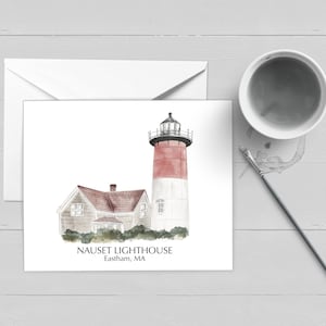 Phare de Nauset Eastham, Cape Cod Note Card| Art| Décor mural| Affiche| Imprimer| Aquarelle| Cadeau| Papeterie| Nouvelle-Angleterre| Carte| Peinture