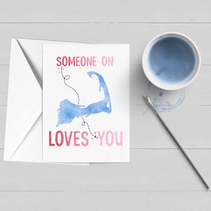 Quelqu'un à Cape Cod vous aime Carte de voeux Saint Valentin|Pont|Pont de Sagamore|Cape Cod|Papeterie|Notecard|Aquarelle|Cap et les îles