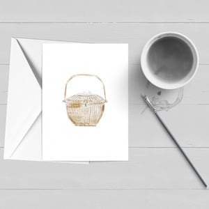 Carte de voeux Nantucket Lightship Basket|Cape Cod|Nantucket|Aquarelle|Papeterie|Ensemble de cartes dans un coffret|Carte individuelle|Cadeau|Le Cap et les îles|Blanc|Note