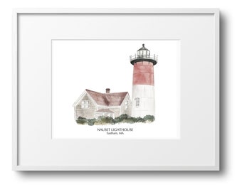 Nauset Lighthouse Eastham Cape Cod Watercolor Art Print|Coastal|Home Print|Vacation House|Nantucket||ACK|Wall Art|Cape and Islands