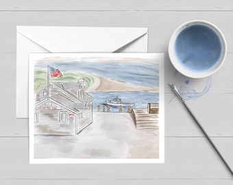 Chatham MA Fish Pier Watercolor Greeting Card: Cape Cod Nautical Art