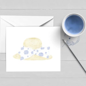 Hydrangea Coastal Sun Hat Notecard Note Card|Aquarelle|Carte de voeux|Papeterie|Cape Cod|Nantucket Gift|Nantucket Print|Nantucket Art