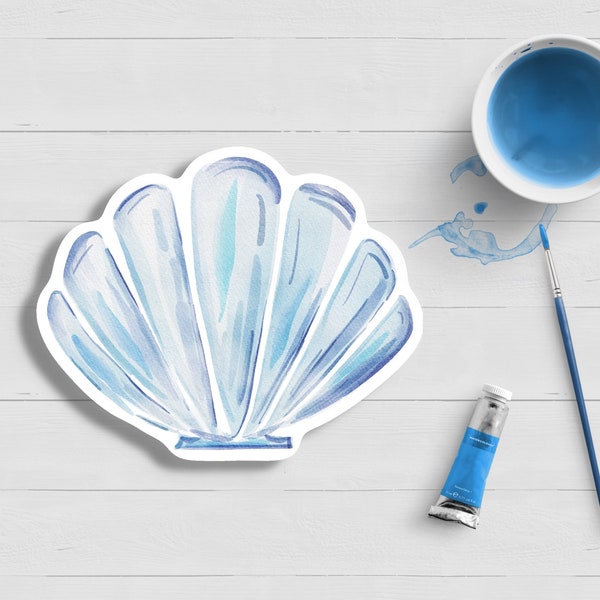 Blue Scallop Shell Watercolor Sticker|Nautical|Cape Cod|Nantucket|Marthas VineyardNew England|Waterproof|Matte Laminated|Laptop Water Bottle