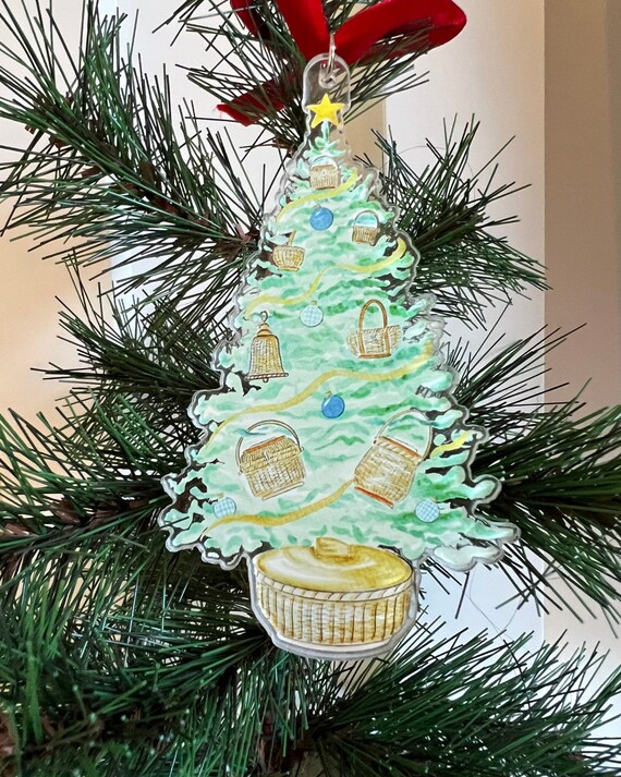 ナンタケットバスケットのクリスマスツリーアクリルオーナメント