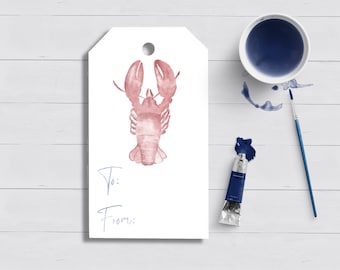 Lobster Watercolor Gift Tags|Lobster Gift Wrap|Cape Cod|Nantucket|Nautical Gift Tags and Wrapping Paper|Custom Wrapping Paper|Custom Tag