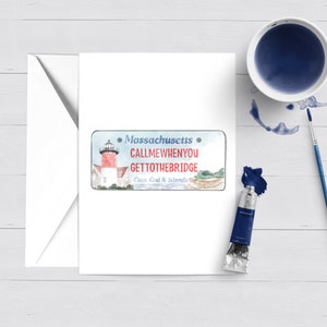 Appelez-moi quand vous arrivez à la carte de vœux de la plaque d’immatriculation Bridge Cap Cod| Vignoble Marthas| Nantucket| Papeterie| Notecard| Aquarelle|