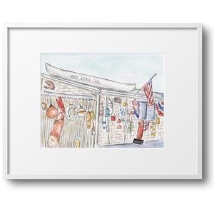 Impression d'art aquarelle Sesuit Harbour Cafe|Art de Cape Cod|Poster|Peinture|Décoration|Le Cap et les îles|Dennis, MA| Cadeau Cape Cod|Carte|Art|Décoration murale