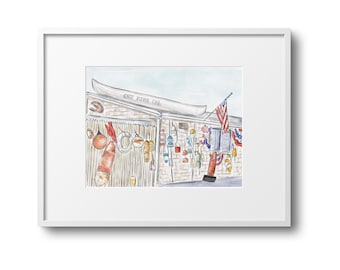 Sesuit Harbor Cafe Watercolor Art Print: Cape Cod Wall Decor (8x10)