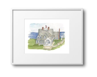 Cape Cod Home Watercolor Art Print: Coastal Beach House Decor