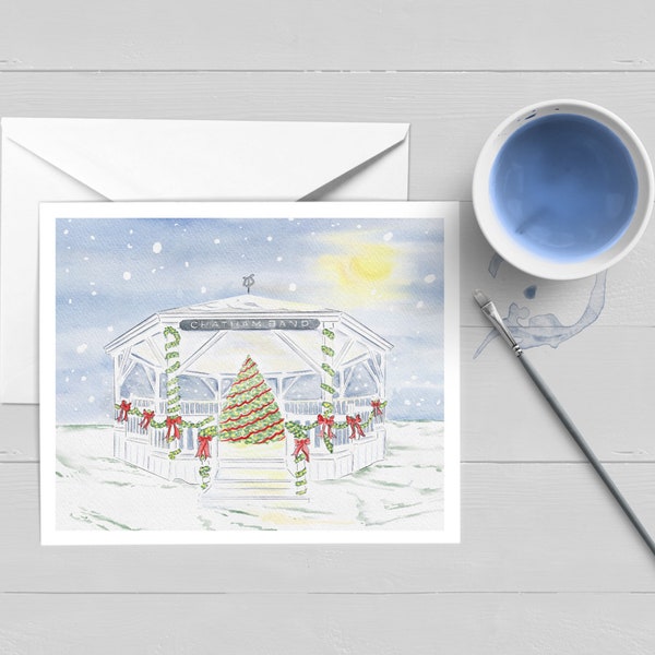 Chatham Band Stand at Christmas Greeting Card |Cape Cod Art|Wall Decor|Poster|Print|Watercolor|Gift|Stationery|New England Christmas/