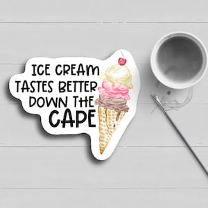 La crème glacée a meilleur goût sur l’autocollant Cape | Cape Cod| Aquarelle| Chatham| Harwich| Hyannis| Orléans| Wellfleet| Imperméable à l’eau| L’art| Cadeau| Carte| Décalque