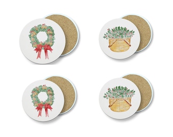 Nantucket Christmas Coaster Set: Stone Absorbent Coasters, Coastal Home Decor