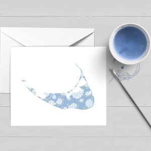 Hortensia Nantucket Island Map Notecard Note Card|Aquarelle|Carte de voeux|Papeterie|Cape Cod|Nantucket Gift|Nantucket Print|Nantucket Art