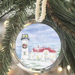 Chatham Light at Christmas Ornament|Chatham MA|Cape & Islands|Cape Art|Cape Cod|MA|Gift|Art|Personalized|Map|Cape Cod Gift