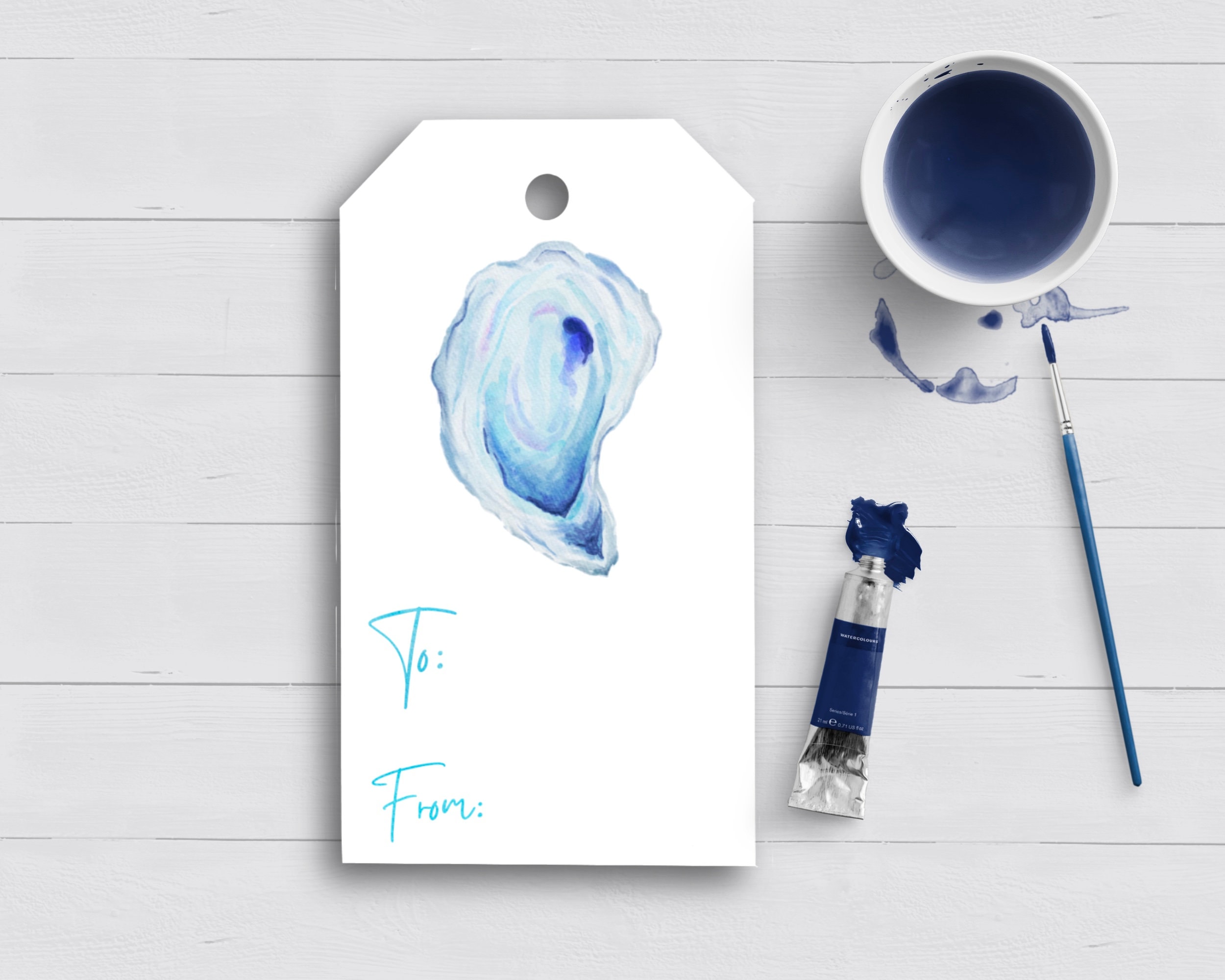Nautical Blue Oyster Watercolor Gift Tags|Sailor|Cape Cod|Nantucket|Nautical Gift Tags and Wrapping Paper|Custom Wrapping Paper|Custom Tag
