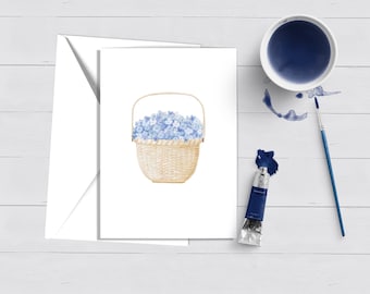 Hydrangea Nantucket Korb Aquarell Karte: Cape Cod Dankes-Karte