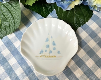 Hydrangea Sailboat Coastal Ring Trinket Dish | Cape cod | Nantucket | Coastal Grandmother | Hydrangea Home Decor | Jewelry Dish | Shell Dish