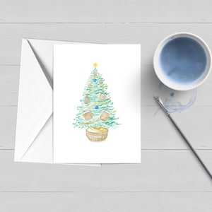 A Very Nantucket Korb Baum Weihnachtskarte|Nantucket Print|Korb|Sommer|Karte|Kunst|ACK|Küstenbriefpapier|Geschenk|Neuengland