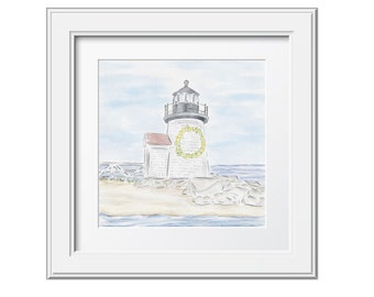 Brant Point Lighthouse Watercolor Art Print: Nantucket Daffodil Festival