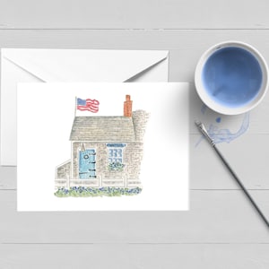 Carte de vœux Nautilus Cottage NantucketStationery| Jeu de cartes en boîte| Carte unique| Cadeau| Le Cap et les îles| ACK| Imprimer| Blanc| Note
