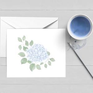 Carte de correspondance côtière fleurs d'hortensias|Aquarelle|Carte de voeux|Papeterie nautique|Cape Cod|Cadeau Nantucket|Carte de remerciement