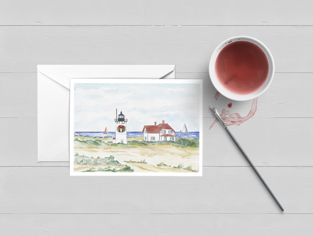 Race Point Lighthouse at Christmas Greeting Card cape Cod