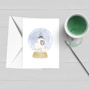 Brant Point Lighthouse Nantucket Schneekugel Weihnachtskarte|Nantucket Print|Korb|Sommer|Karte|Kunst|ACK|Küstenbriefpapier|Geschenk|Neuengland