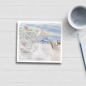 Sticker aquarelle Chatham Fish Pier Cape Cod|Nautique|Le Cap et les îles|Nantucket|Martha's Vineyard|Massachusetts|Papeterie|Montre Seal