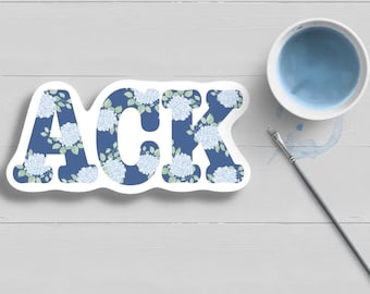 Blue Hydrangea Nantucket ACK Sticker: Weatherproof Vinyl Decal
