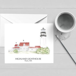 Carte de notes Highland Lighthouse Cape Cod| Truro| Art| Décor mural| Affiche| Imprimer| Aquarelle| Cadeau| Papeterie| Nouvelle-Angleterre| Carte| Peinture