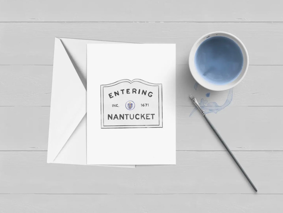 Nantucket Island Sign Note Card: Watercolor Greeting Card Set - Etsy