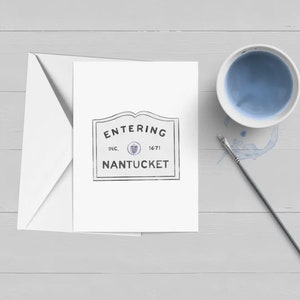 Entrée de la carte de note du signe de l'île de Nantucket|Massachusetts|Aquarelle|Carte de voeux|ACK|Papeterie|Ensemble de cartes en boîte|Cadeau|Cap et îles|Noël