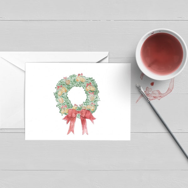 A Very Nantucket Basket Wreath Christmas Card|Nantucket Print|Basket|Summer|Map|Art|ACK|Coastal Stationery|Gift|New England