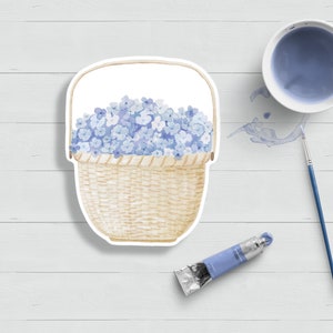 Autocollant aquarelle Hydrangea Nantucket Basket| Résistant à l’eau et aux intempéries| Finition laminée mate| Résistant aux rayures| Autocollant de bouteille d’eau pour ordinateur portable|