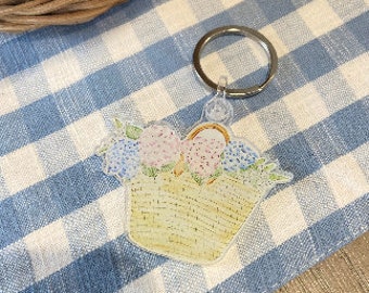 Llavero acrílico con bolsa de playa de hortensias: regalo de Cape Cod Nantucket