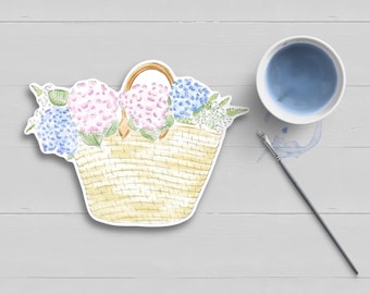 Hydrangea Beach Bag Watercolor Sticker: Weatherproof Matte Finish
