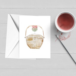 Mistelzweig am Nantucket Basket Weihnachtskarte aufgehängt| Nantucket Druck| Korb| Sommer| Karte| Kunst| ACK| Küstenpapier| Geschenk| New England
