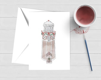 Gingerbread Lighthouse Watercolor Greeting Card|Coastal Christmas|Nautical Christmas|Merry Christmas|Xmas|Holiday|Stationery|Notecard