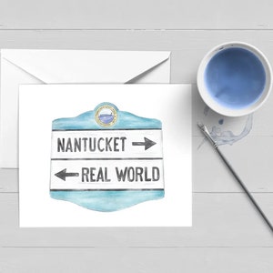 Nantucket/Real World Sign Notecard Note Card|Aquarelle|Carte de voeux|Papeterie nautique|Cape Cod|Cadeau de Nantucket|Carte de remerciement