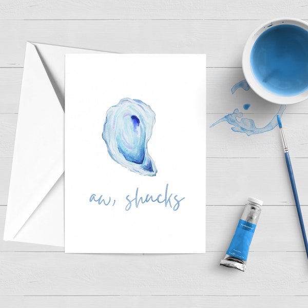 Aw, Shucks Oyster Watercolor Note Card|Watercolor|Greeting Card|Nautical Stationery|Boxed Card Set|Gift|Cape and Islands|Thanks|I'm Sorry