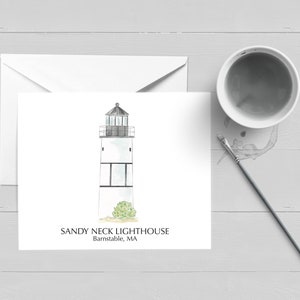 Phare de Sandy Neck Cape Cod Note Card| Barnstable| L’art| Décoration murale| Affiche| Imprimer| Aquarelle| Cadeau| Papeterie| Nouvelle-Angleterre| Carte| Peinture