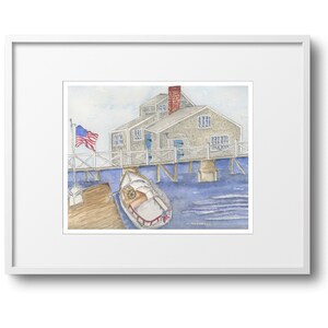 Nantucket Island Wharf Kunstdruck|ACK Aquarell Kunst|Poster|Gemälde|Dekor|Kap und Inseln|MA| Cape Cod Geschenk|Karte|Malerei|Cape Cod Geschenke